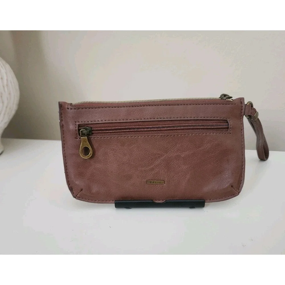 Relic‎ Women's Takeaway Scalloped Clutch Wristlet Wallet Leather Brown